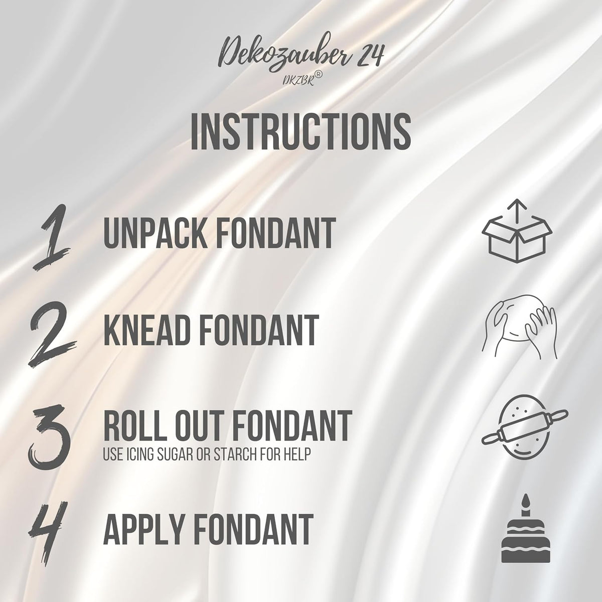 Dekozauber24 Fondant icing multipack, 5 colors, 3.5oz (100g) rolled fondant per color, for cakes, cupcakes and figurines in white, black, cream