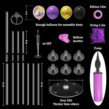 ZJDHPTY Halloween Decorations,4 Set Balloon Stand with Purple Black Gold Balloons,Balloon Centerpieces for Birthday Graduation Wedding Retirement Anniversary Homecoming Indoor Party Decorations