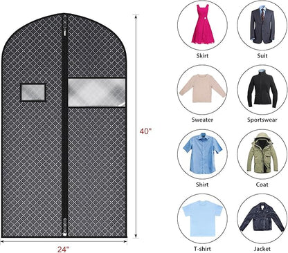 Univivi Suit Bags for Closet Storage and Travel, 40 Inch Hanging Garment Bags for Men Suit Cover with Clear Window and ID Card Holder for Suit Jacket, Shirt and Coat, 10 Pack, Black