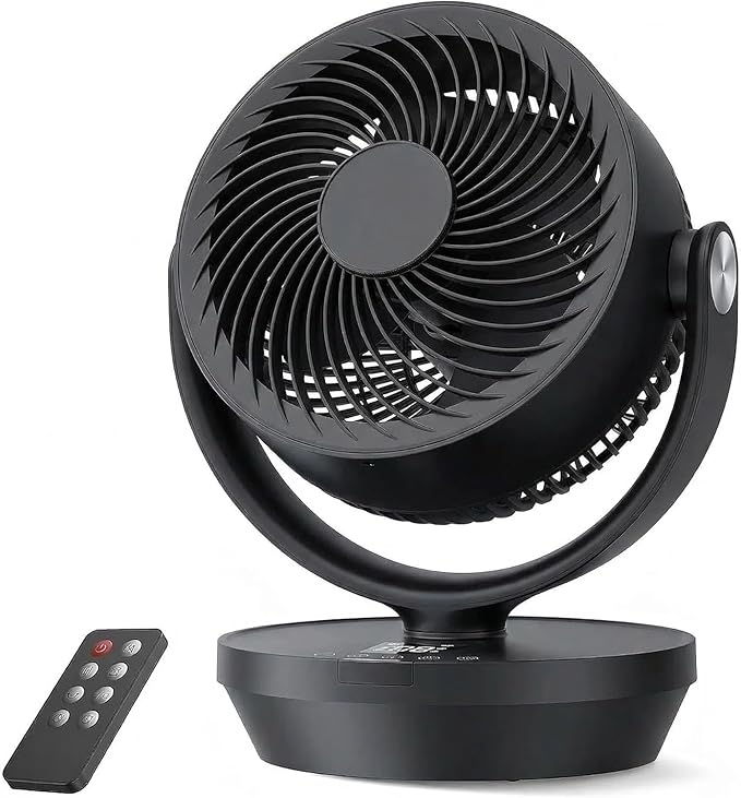 PNTCK Air Circulator Fan for Bedroom, Quiet Oscillating Table Fan with 4 Speeds, Remote Control, 90° Oscillation, 12H Timer