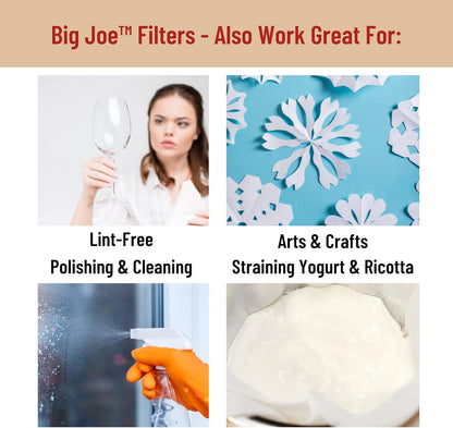 Big Joe® Large Coffee Filters (500 Count) - Tall Walled Commercial Coffee Filters (4 ¼ Inch base, 2 ¾ Inch Walls, 9 ¾ Inch Laying Flat)