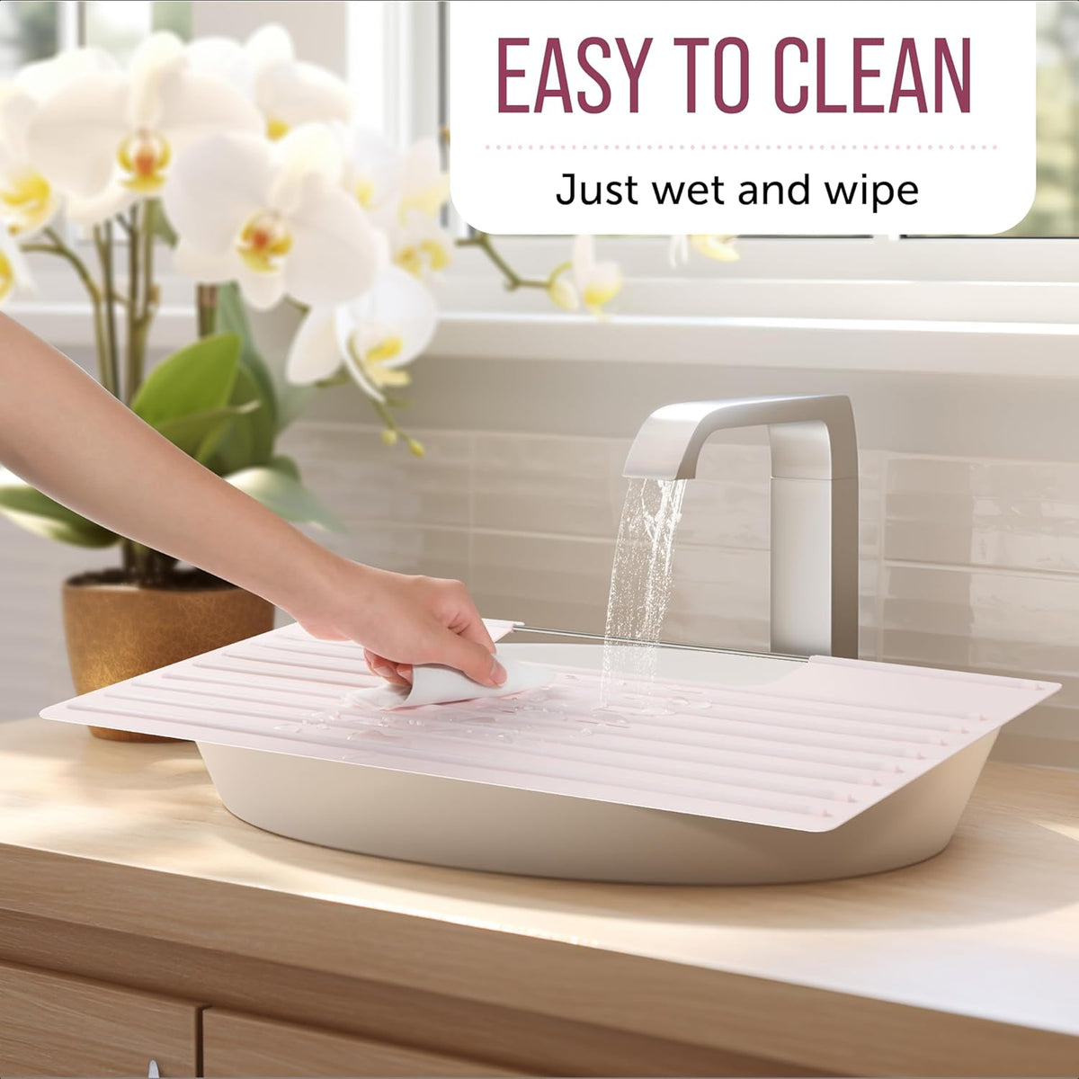 Maplefield Foldable Silicone Bathroom Sink Cover - Extra Counter Space Vanity Mat - Heat-Resistant Bathroom Sink Topper - Large, Rose Pink, 22 x 2 x 2 in