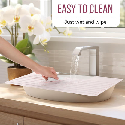 Maplefield Foldable Silicone Bathroom Sink Cover - Extra Counter Space Vanity Mat - Heat-Resistant Bathroom Sink Topper - Large, Rose Pink, 22 x 2 x 2 in