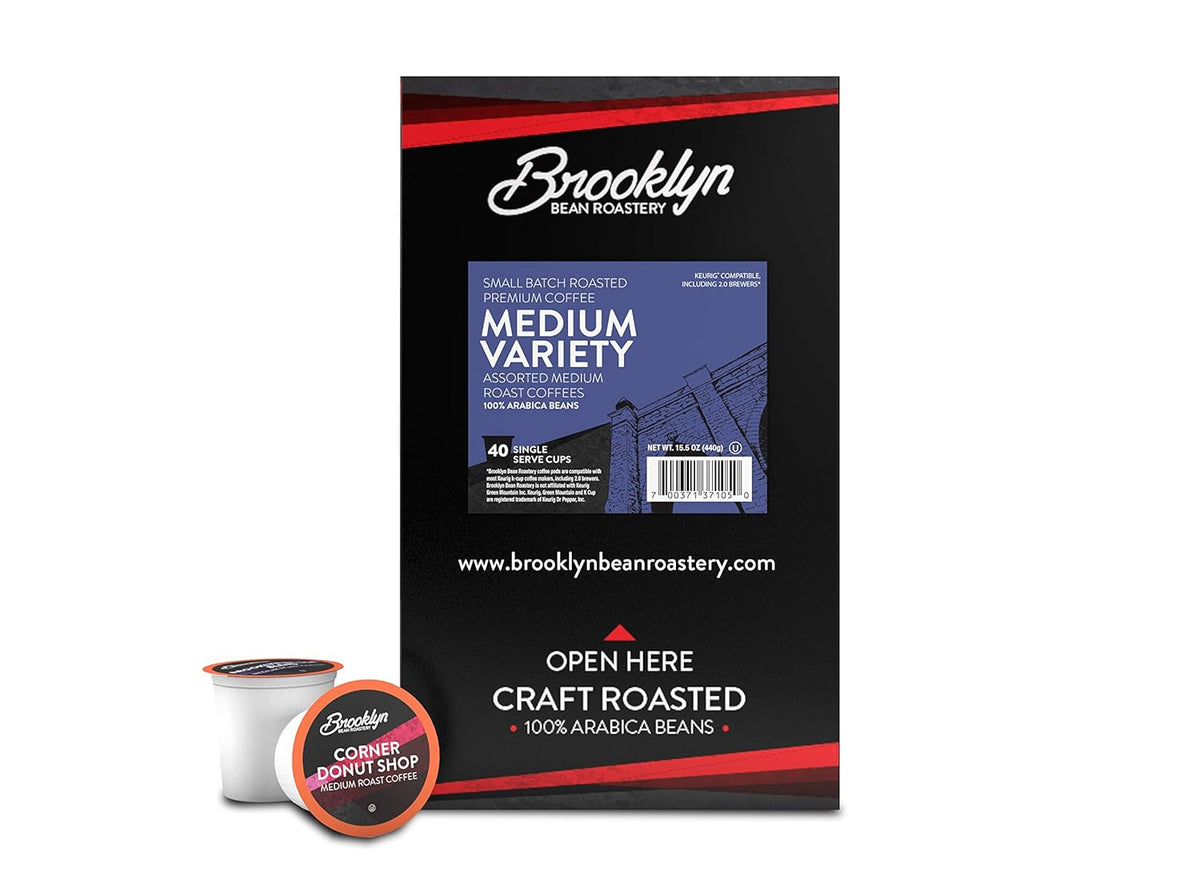 Brooklyn Beans Coffee Pods, Medium Roast Gourmet Variety Pack - Compatible with Keurig K Cup Brewers Including 2.0 Machines, 40 Count