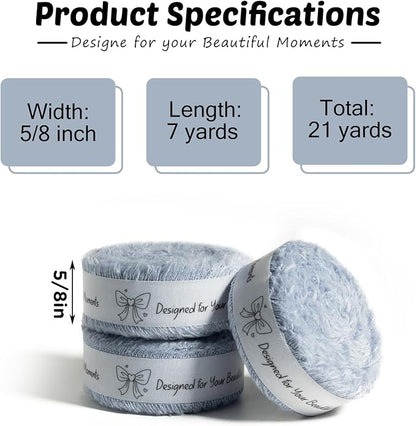 Dusty Blue Cotton Ribbon 5/8 Inch Dusty Blue 3 Rolls 21 Yards Frayed Edge Fabric Set for Wedding Decor, Bridal Bouquet Wrap, Graduation Party, Gift Wrapping & Spring Wedding