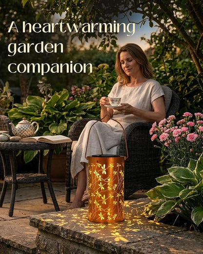DIBIEECN Birthday Gifts for Women Mom Grandma Wife, Solar Lanterns Outdoor Waterproof, Metal Hanging Lights Garden Decor, LED Decorative Lantern for Patio Porch Backyard, Dragonfly, 2Pack