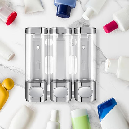 3-in-1 Room Wall Mounted Bathroom,Shower Pump Dispenser and Organizer,Dispensers for The Shower,Shampoo and Conditioner Dispenser,Shampoo Dispenser for Shower