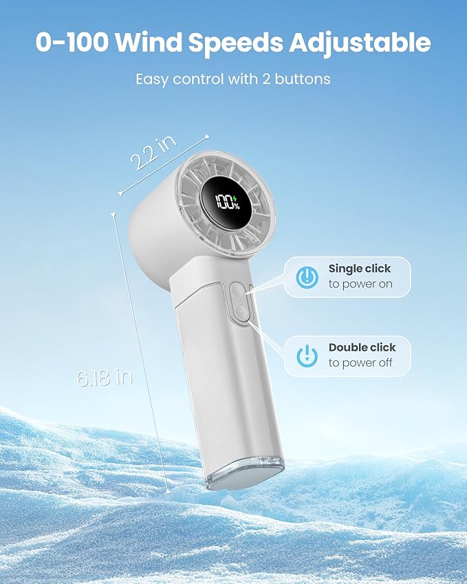 Gaiatop Portable Handheld Turbo Fan, 1-100 Adjustable High Speeds, 3-20Hrs Cooling Times, 4800mAh USB Rechargeable Portable Small Hand Fans with Lanyard for Outdoor, Travel, Home, Make Up, White