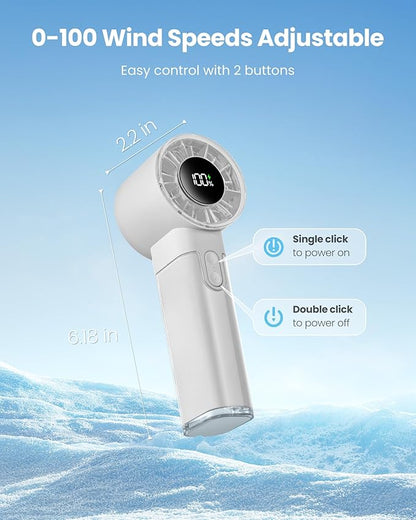 Gaiatop Portable Handheld Turbo Fan, 1-100 Adjustable High Speeds, 3-20Hrs Cooling Times, 4800mAh USB Rechargeable Portable Small Hand Fans with Lanyard for Outdoor, Travel, Home, Make Up, White
