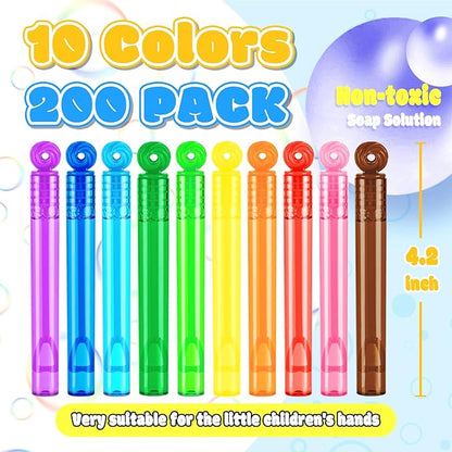 200 Pcs Mini Bubble Wadns Party Favors for Kids,10-Color Bubble Stick, Thanksgiving and New Year, Theme Birthday, Wedding, Summer Girls and Boys Carnival, Summer Outdoor Toys