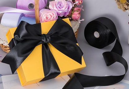 YASEO 2 Inch Black Solid Satin Ribbon, 50 Yards Craft Fabric Ribbon for Gift Wrapping Floral Bouquets Wedding Party Decoration