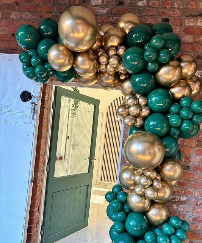 Lukiituke Dark Green Balloons,Green and Gold Balloons Arch Kit, 124Pcs Gold Latex Balloons 4 Size for Birthday,St.Patrick's Day,Graduation,Jungle Party Decorations