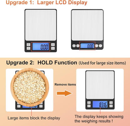 Bomata 0.01g/1kg Upgraded Small Digital Scale, USB Rechargeable, with Larger Display and Hold,Tare Function, 9 Units