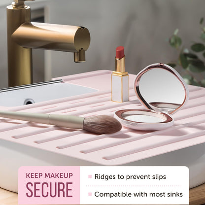 Maplefield Foldable Silicone Bathroom Sink Cover - Extra Counter Space Vanity Mat - Heat-Resistant Bathroom Sink Topper - Large, Rose Pink, 22 x 2 x 2 in