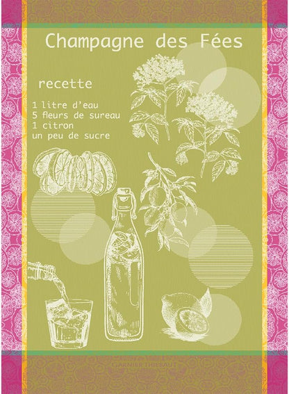 Garnier Thiebaut Champagne Des Fees Mousse (Fairy Champagne) French Kitchen Towel 22"x30", Cotton, Jacquard