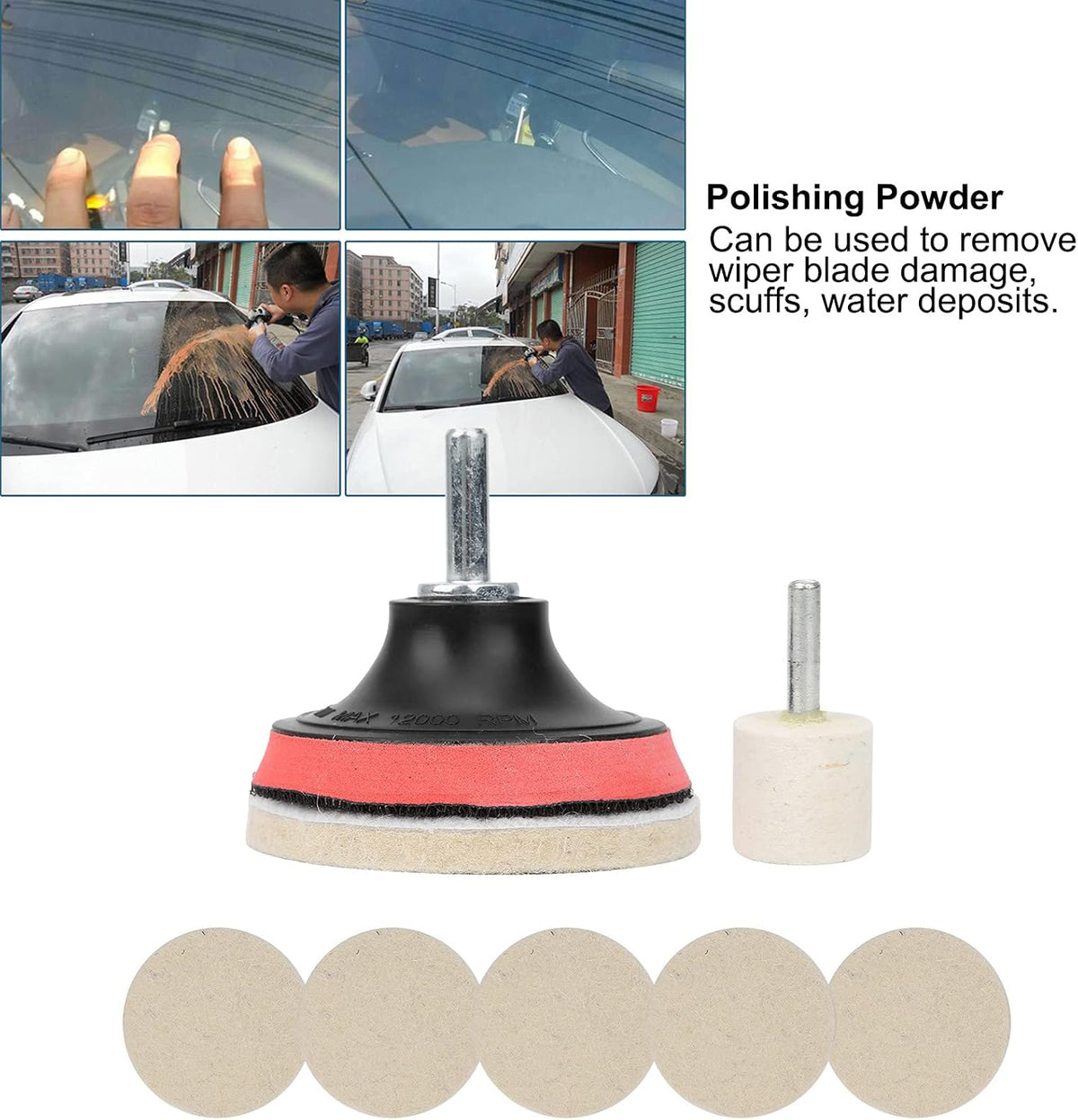 Cerium Oxide Glass Scratch Remover, Windshield Scratch Remover, 100g Cerium Oxide Powder Polishing Kit Wheels Set Polish Pads, Glass Polishing Kit