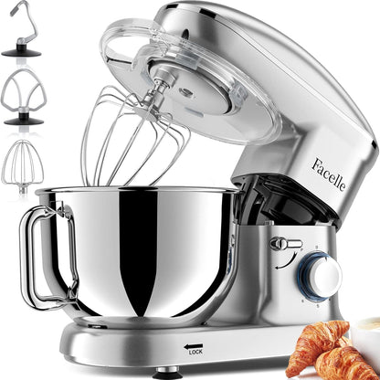 Facelle Stand Mixer, Electric Kitchen Mixer, 6 Speed Tilt-Head Stand Mixer with Pulse, Attachments include 6.5QT Bowl, Dishwasher Safe Beater