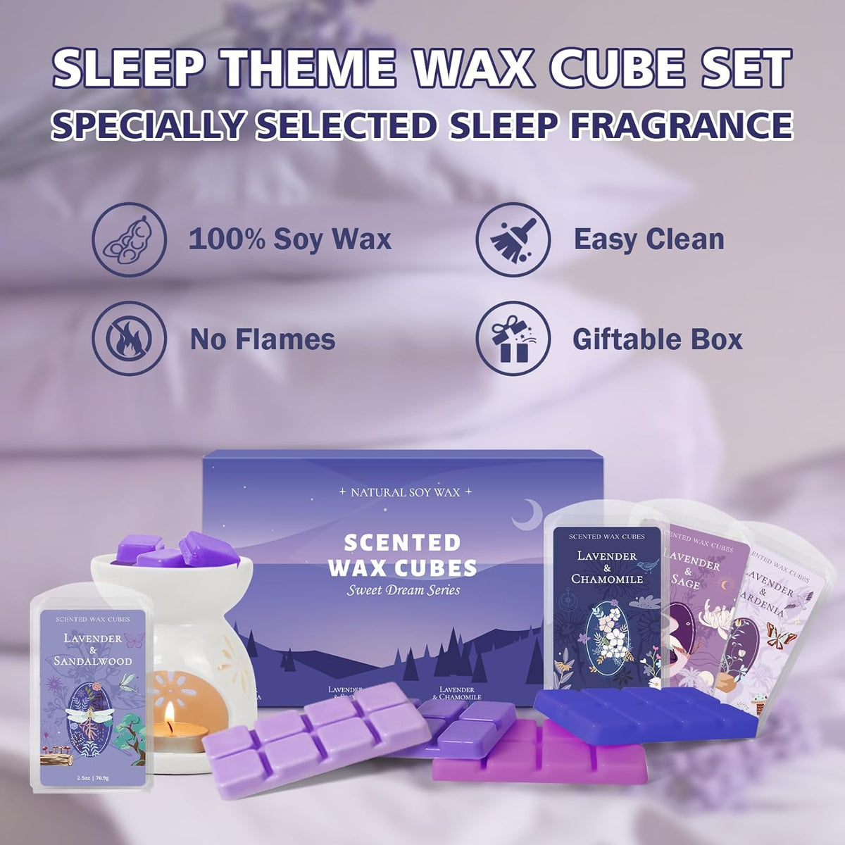 SCENTORINI Wax Melts, Wax Cubes Strong Scent, Long Lasting Lavender Scented for Sleep, Wax Melts for Warmer, 2.5 oz 8-Pack