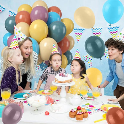 Colorful Balloons Boho Rainbow Latex Balloon Set, 50PCS 12Inch Retro Mustard Yellow Slate Blue Balloons Mixed Colored Balloon for Baby Shower Boho Safari Groovy Birthday