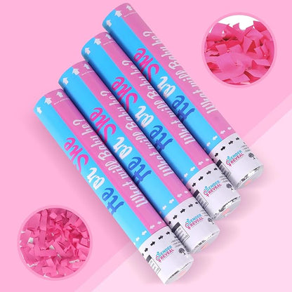 Gender Reveal Confetti Cannon - Set of 4 for Stunning Baby Gender Announcements, Perfect Gender Reveal Cannon for Parties and Celebrations (4 pink) (Non-Powder)