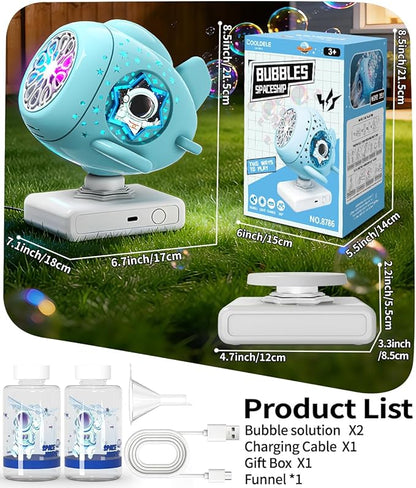 Bubble Machine, Bubble Maker for Parties, USB-C Charging with 360° Automatic Rotation and LED Light - Bubbles Maker Toys Gifts for Kids, Easter, Birthday, Parties, Wedding, Boys, Girls