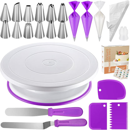 Kootek 71PCs Cake Decorating Kit, Baking Supplies Tools - Includes Cake Stand Turntable, 12 Icing Piping Tips, 2 Frosting Spatulas, 3 Scrapers