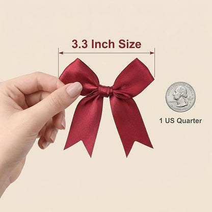 Red Gift Wrap Bows – 100pcs 3.3 Inch Elegant Satin Bows for Gift Wrapping, Wedding Decor, Baby Shower, Party Decorations, Birthday, Christmas, Anniversary, DIY Crafts, Gift Bags