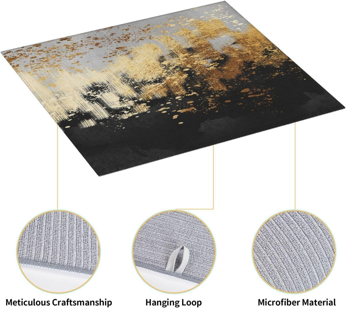 Black Gold Art Splash Dish Drying Mat for Kitchen Counter, Absorbent Microfiber Abstract Modern Drying Pad, 16 x 18 inch, Luxury Decorative Foldable Kitchen Mat for Sink &amp; Coffee Bar, Black Home Decor