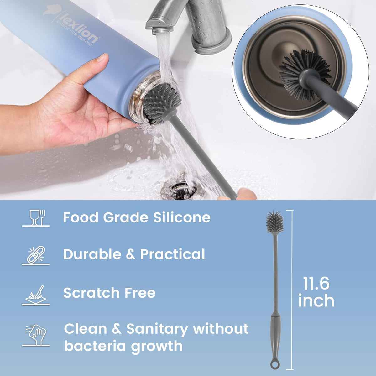 Lexlion Tea Infuser Water Bottle 22 Oz, Triple Walled Insulated Stainless Steel Bottle, Thermal Fruit Leaf Infuser, Silicone Sleeve, 3 Lids Leakproof
