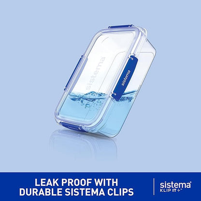 Sistema KLIP IT+ 6-Pack Rectangle Food Storage Containers, Stackable & Airtight Food Boxes with Lids, Dishwasher, Freezer, & Microwave-Safe, BPA-Free, 2.2L / 1L / 400mL