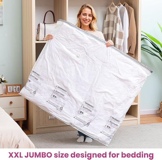 TAILI 8 Pack Vacuum Storage Bags for Comforter and Blankets, XXL Jumbo Vacuum Seal Bags for Bedding (47x39 Inch), Huge Space for Toy, Bedding, Pillows, Save More Closet Space
