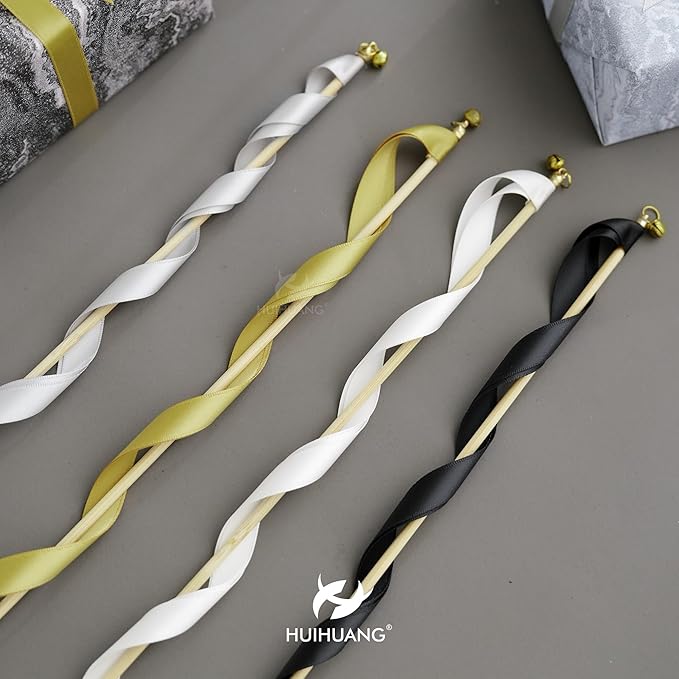 HUIHUANG Black and White Satin Ribbon 1/2 inch x 4 Rolls White/Black/Silver/Gold Ribbon for Gift Wrapping DIY Crafts Hairs Flower Bouquets Wedding Decoration- Total 40 Yards