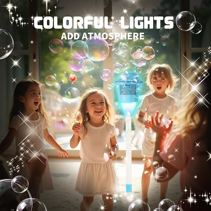 Automatic Bubble Machine, Outdoor Vertical Bubble Machine with Rechargeable Batteries and Lights Music for Kids and Adults Wedding Birthday Party, No Leak Bubble Blower