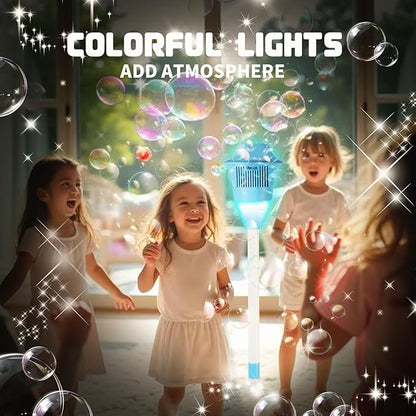 Automatic Bubble Machine, Outdoor Vertical Bubble Machine with Rechargeable Batteries and Lights Music for Kids and Adults Wedding Birthday Party, No Leak Bubble Blower