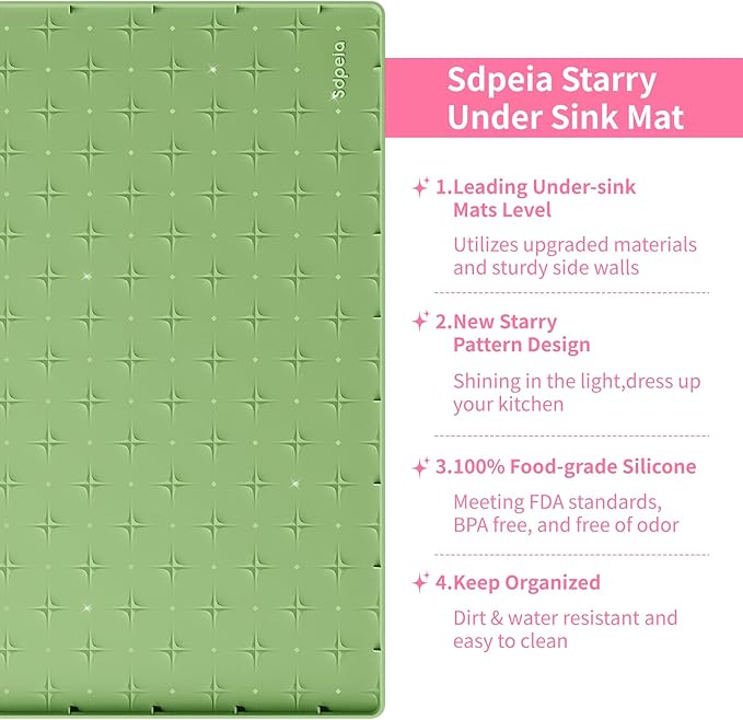 Sdpeia Under Sink Mat 22"×19" Waterproof Silicone Cabinet Liner & Sink Protector for Kitchen & Bathroom, Multi-Purpose Organizers Tray for Pets, Laundry, Cat Litter Mat