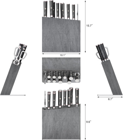 Cangshan YARI Series HUA Knife HUA Block Set, X-7 Damascus Steel, Ash Wood (12-Piece)