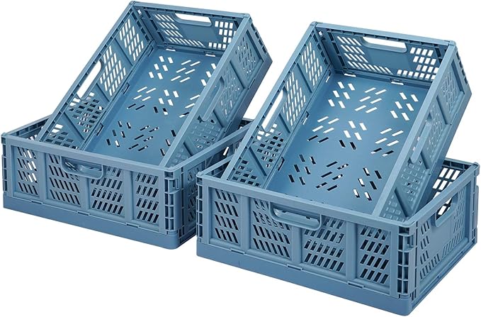 Phyllia 4 PC Baskets Plastic for Shelf Home Kitchen Storage Bin Organizer, Stackable Container Crate for Bedroom Bathroom Office Clothes Beauty(Blue, 13.3x10.2x5.1)