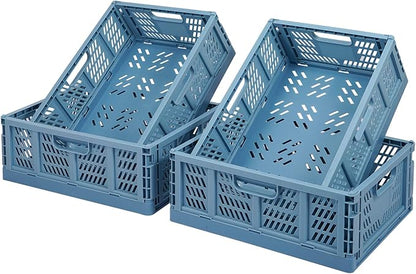 Phyllia 4 PC Baskets Plastic for Shelf Home Kitchen Storage Bin Organizer, Stackable Container Crate for Bedroom Bathroom Office Clothes Beauty(Blue, 13.3x10.2x5.1)