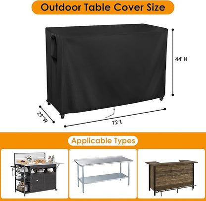 Kingling Outdoor Table Cover for Bar Table, 72 Inch Waterproof Patio Bar Cover for Outdoor Prep Table - 72''L x 29''W x 44''H