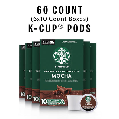 Starbucks K-Cup Coffee Pods, Mocha Flavored Coffee, Naturally Flavored, 100% Arabica, 6 boxes (60 pods total)