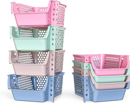 TidyFriend 4 Pack Stackable Storage Bins Open Front for Pantry Organizers and Storage, Plastic Storage Bins, Dorm Room Essentials, Pantry Storage for Food, Kitchen and Home Organization (Multi)