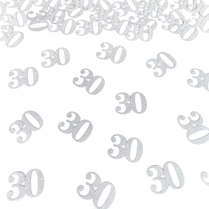 30th Happy Birthday Confetti Decorations - Number 30 Silver Glitter Table Confetti for 30th Birthday, 30th Anniversary Wedding Party Supplies