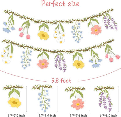 Flower Party Banner Wildflower Garland Spring Floral Party Decorations 2PCS Enchanted Garden Hanging Banner Decor for Flower Theme Wedding Wild One Birthday Baby Shower Valentine's Supplies