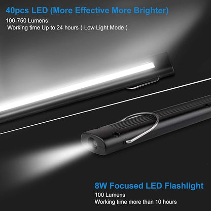 Rechargeable LED Work Light - 750 Lumens Foldable LED Flashlight Handheld Cordless Work Light with Magnetic Base, 360°Rotate, Power Indicator for Car Repair, Garage, Household, Outdoor