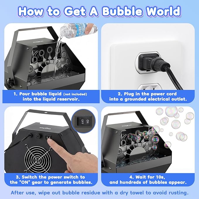 Theefun Bubble Machine: 750ML Metal Automatic Bubble Maker, Portable Professional Bubble Blower Operated by Plug-in Big Bubble Machine for Parties Stages Weddings Indoor and Outdoor Use