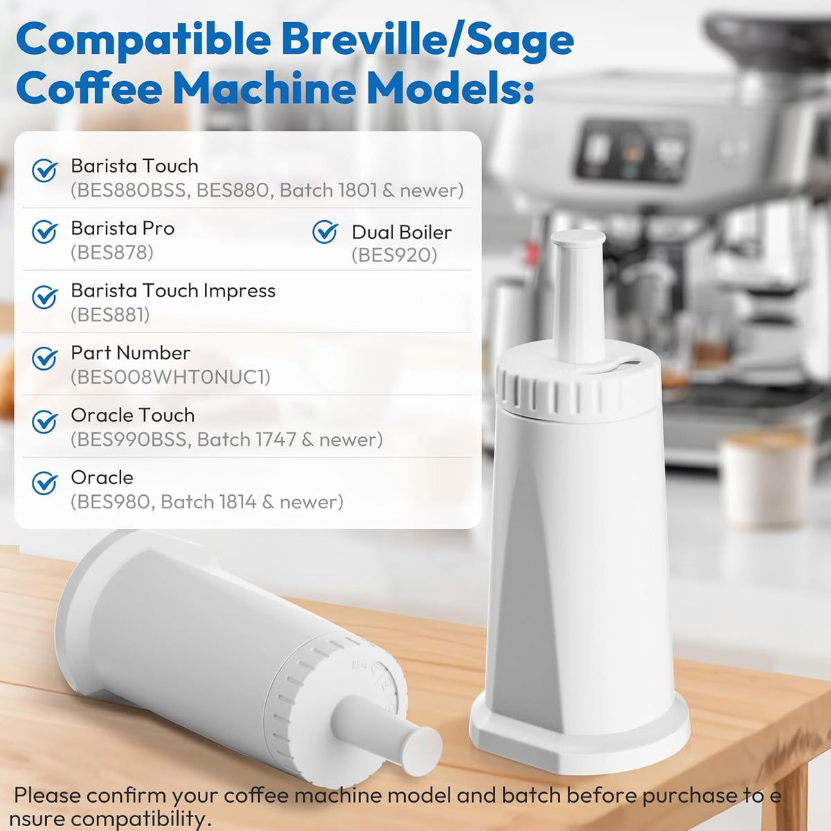 6 Pack Replacement Water Filter for Breville Espresso Machine Barista Pro BES878, Barista Touch Bes880, Oracle Touch BES990, Oracle BES980