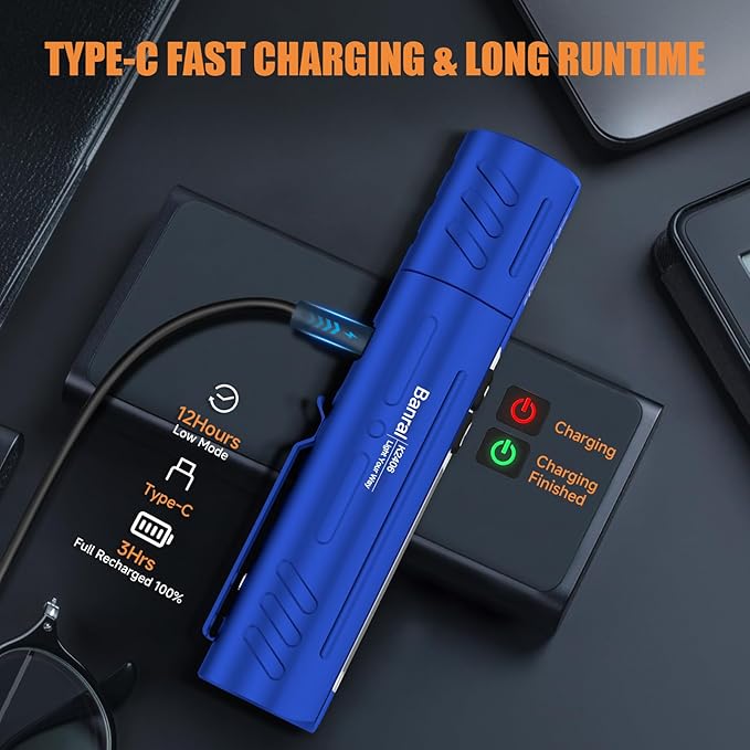 Banral Rechargeable Tactical Flashlights High Lumens - Super Bright Small Powerful LED Magnetic USB C Flashlight, 8 Modes, Dual Button Waterproof Pocket Flash Light for Emergency, Car (2, Blue)