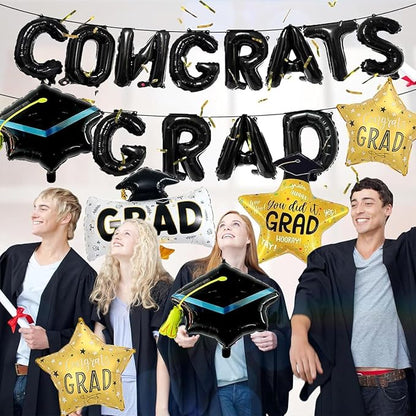 6pcs Graduation Cap Decorations Set, Graduation Balloon And Congrats Grad Balloons, Grad Foil Balloons For College High School Party Decorations 2026