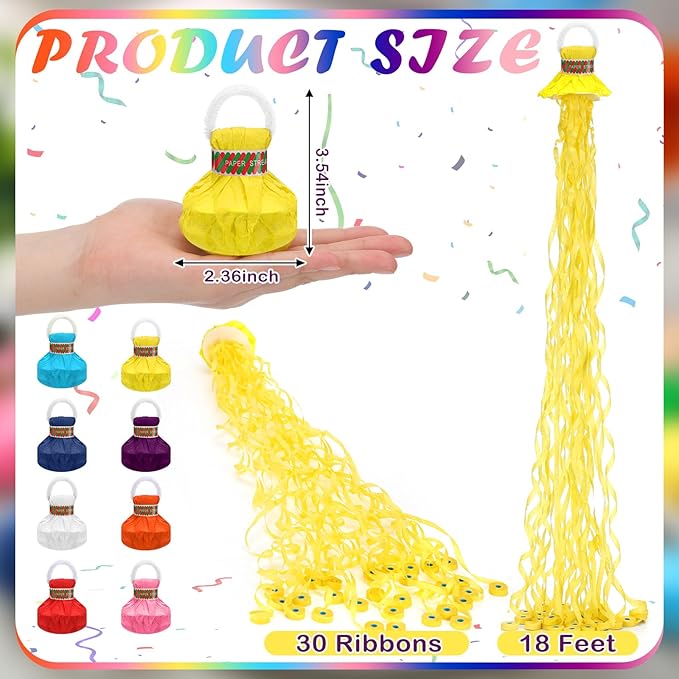 Arrowbash 48 Pcs No Mess Streamers Confetti Hand Throw Streamers Paper Crackers for New Years Wedding Opening Celebrations Birthday Retirement Engagement Graduation Party Favors Decor(Multicolor)