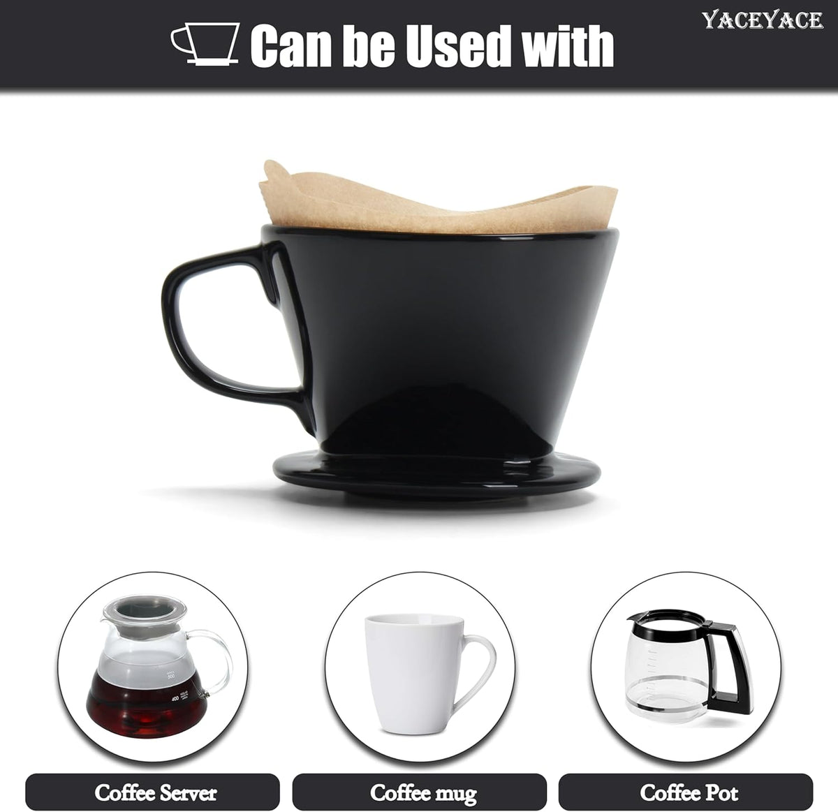 Ceramic Pour Over, Black Ceramic Pour Over Coffee Dripper, 3 Holes, Single Small Coffee Dripper for Office, Home, Travel, Camping